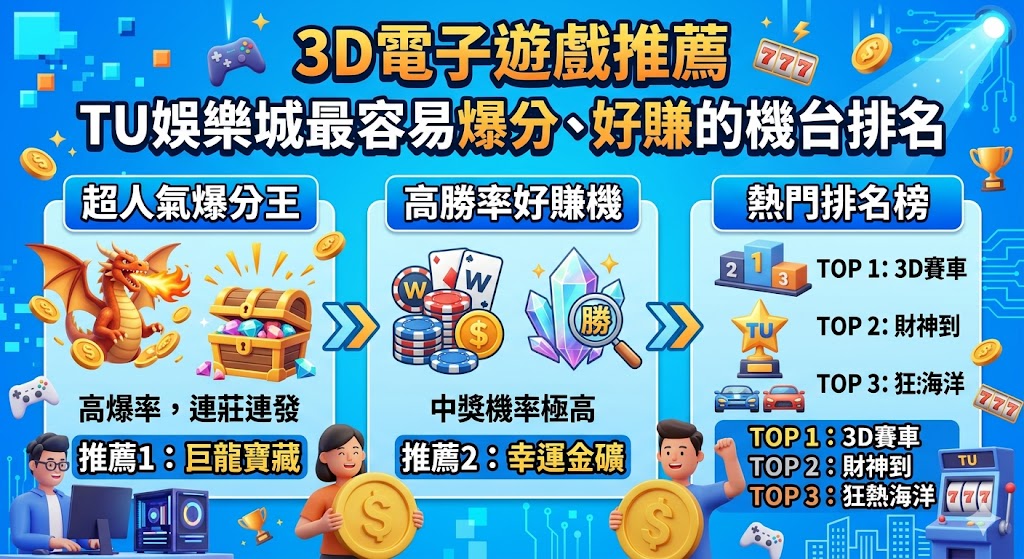3D電子遊戲推薦：TU娛樂城最容易爆分、好賺的機台排名